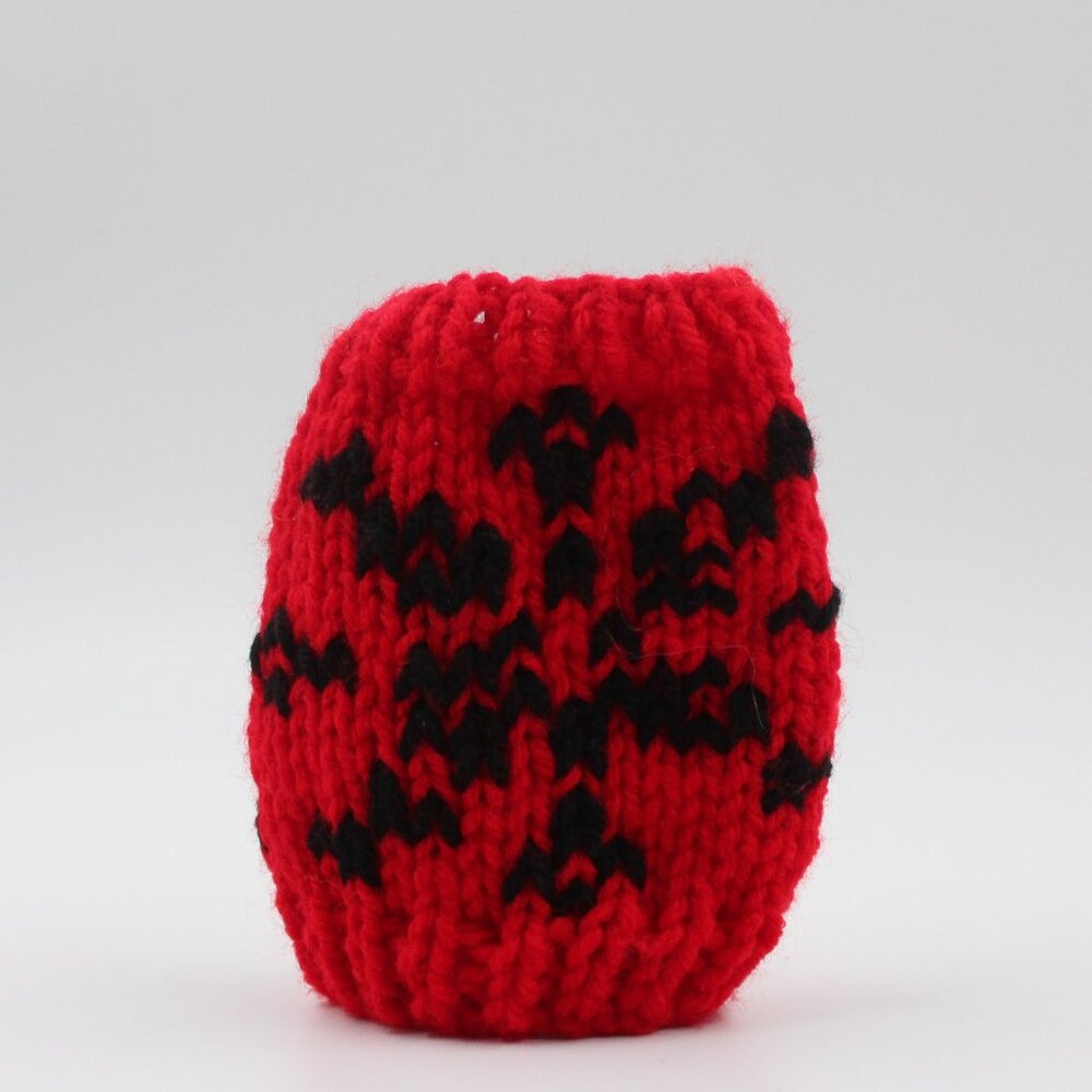 Handmade Hand Knit Black Cherry Red Snowflake Motif Acrylic Mug Cozy